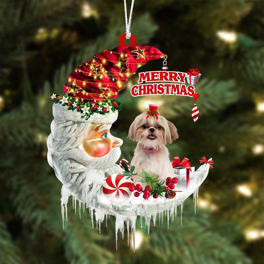 Shih Tzu On The Moon Merry Christmas Hanging Ornament - Best gifts your whole family