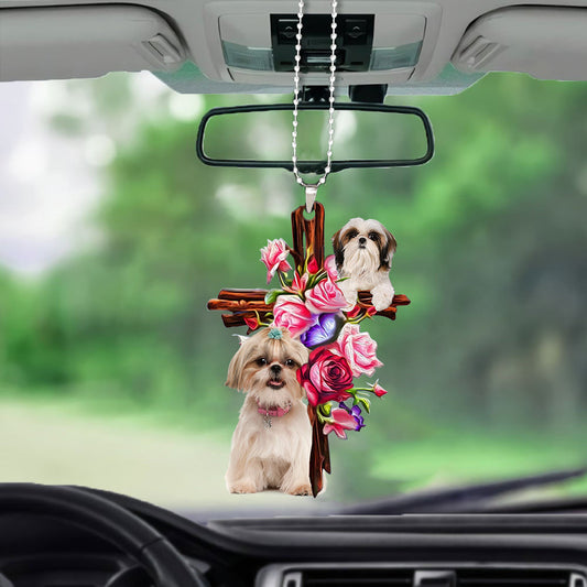 Shih Tzu Roses And Jesus Car Hanging Ornament Dog Ornaments For Auto Car - Best gifts your whole family