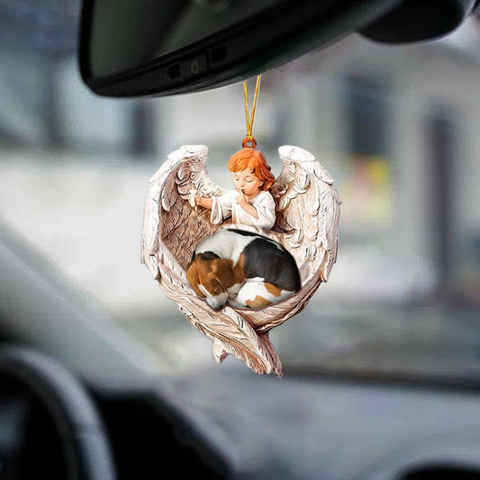 Sleeping Beagle Protected By Angel Car Hanging Ornament - Best gifts your whole family