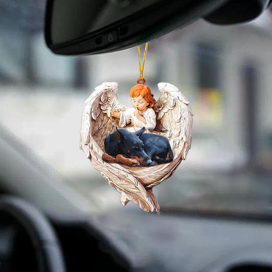 Sleeping Doberman Protected By Angel Car Hanging Ornament Angel Protect Dog Ornament - Best gifts your whole family