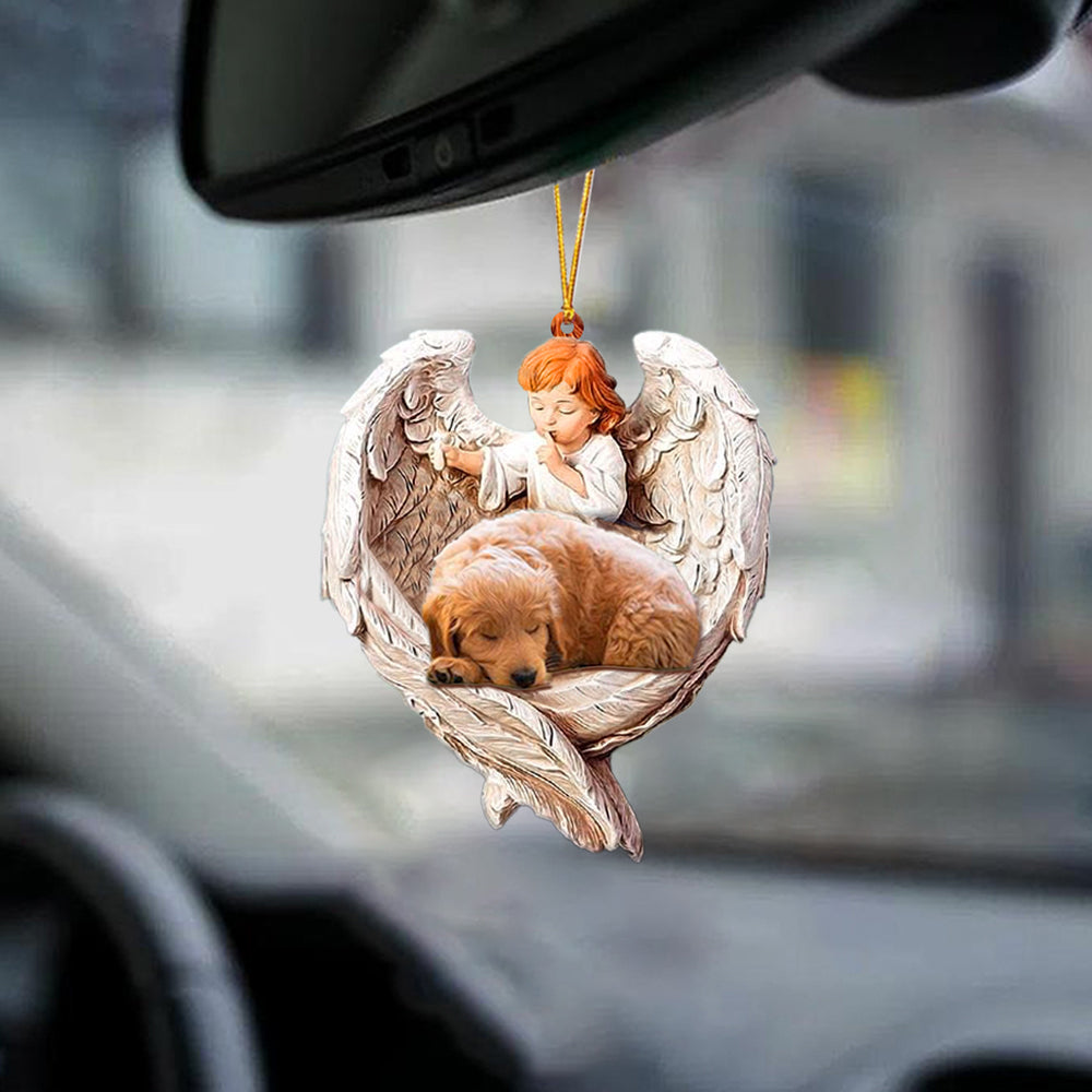 Sleeping Goldendoodle Protected By Angel Car Hanging Ornament Dog Lover Ornaments - Best gifts your whole family