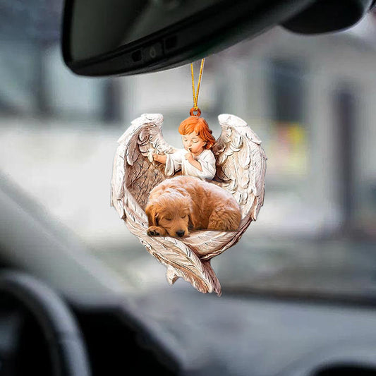 Sleeping Goldendoodle Protected By Angel Car Hanging Ornament Dog Lover Ornaments - Best gifts your whole family