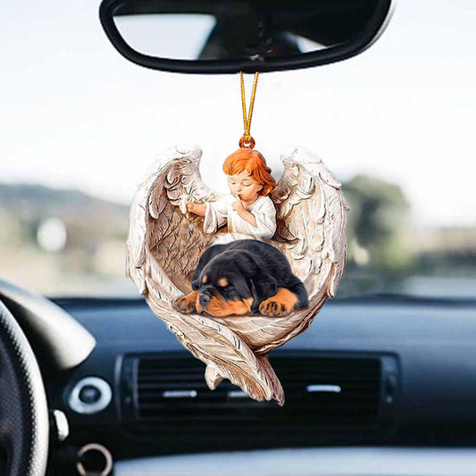 Sleeping Rottweiler Protected By Angel Car Hanging Ornament Dog Sleeping Ornament - Best gifts your whole family