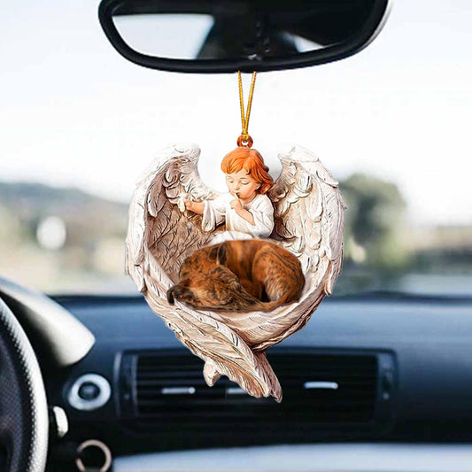 Sleeping Whippet Protected By Angel Car Hanging Ornament - Best gifts your whole family