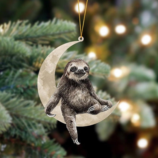 Sloth Sits On The Moon Hanging Ornament, Animal Christmas Ornaments - Best gifts your whole family