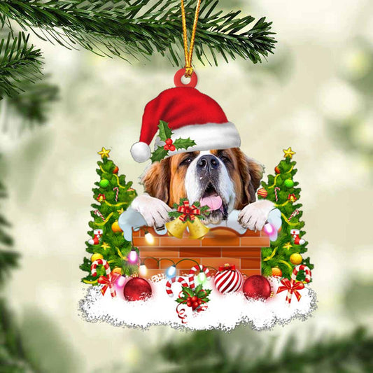St. Bernard In The Chimney Hanging Ornament Dog Christmas Ornament - Best gifts your whole family
