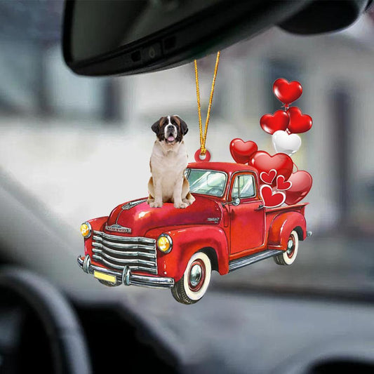 St Bernard-Red Sports Car-Two Sided Ornament - Best gifts your whole family