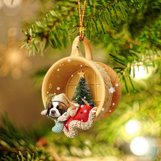 St. Bernard Sleeping in a tiny cup Christmas Holiday-Two Sided Ornament, Christmas Ornament, Car Ornament - Best gifts your whole family