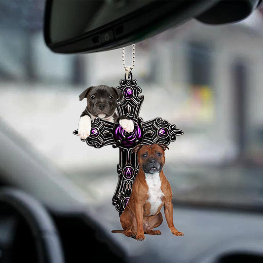 Staffordshire Bull Terrier Pray For God Car Hanging Ornament Dog Pray For God Ornament Godmerc - Best gifts your whole family
