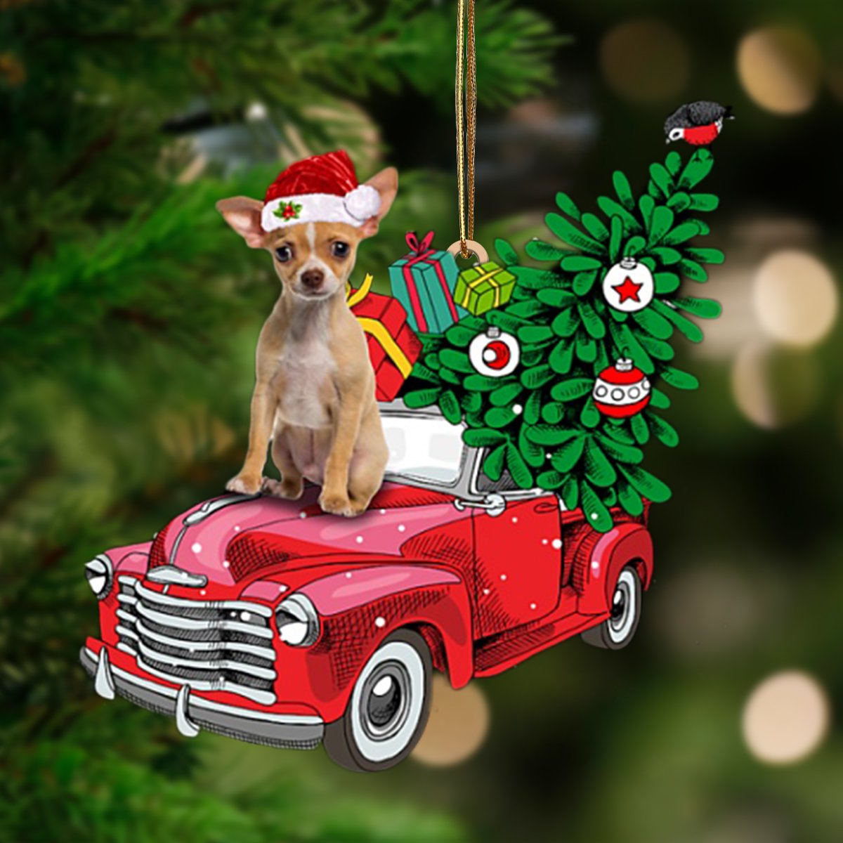 Tan Chihuahua 2-Pine Truck Hanging Ornament - Best gifts your whole family