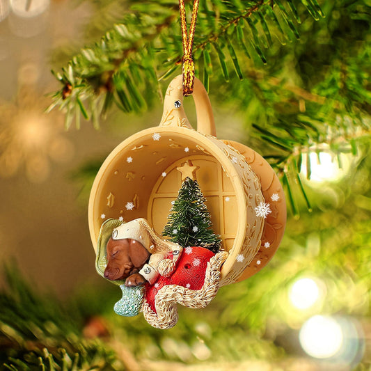 Vizsla Sleeping in a tiny cup Christmas Holiday-Two Sided Ornament, Christmas Ornament, Car Ornament - Best gifts your whole family