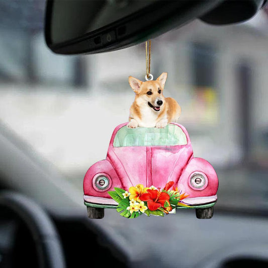 Welsh Corgi-Pink Hippie Car-Two Sided Ornament - Best gifts your whole family
