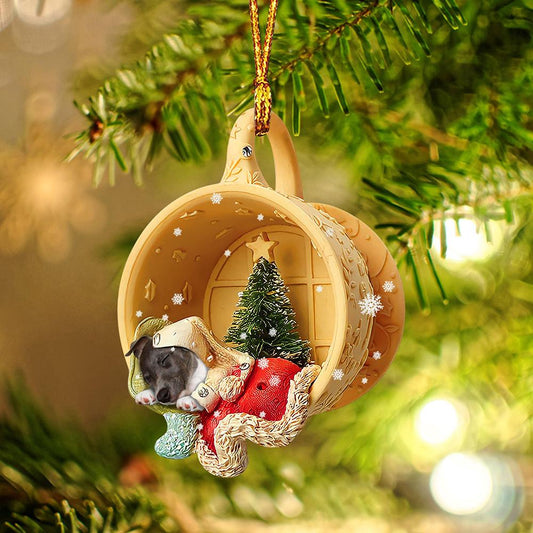 Whippet Dog Sleeping in a tiny cup Christmas Holiday-Two Sided Ornament, Christmas Ornament, Car Ornament - Best gifts your whole family