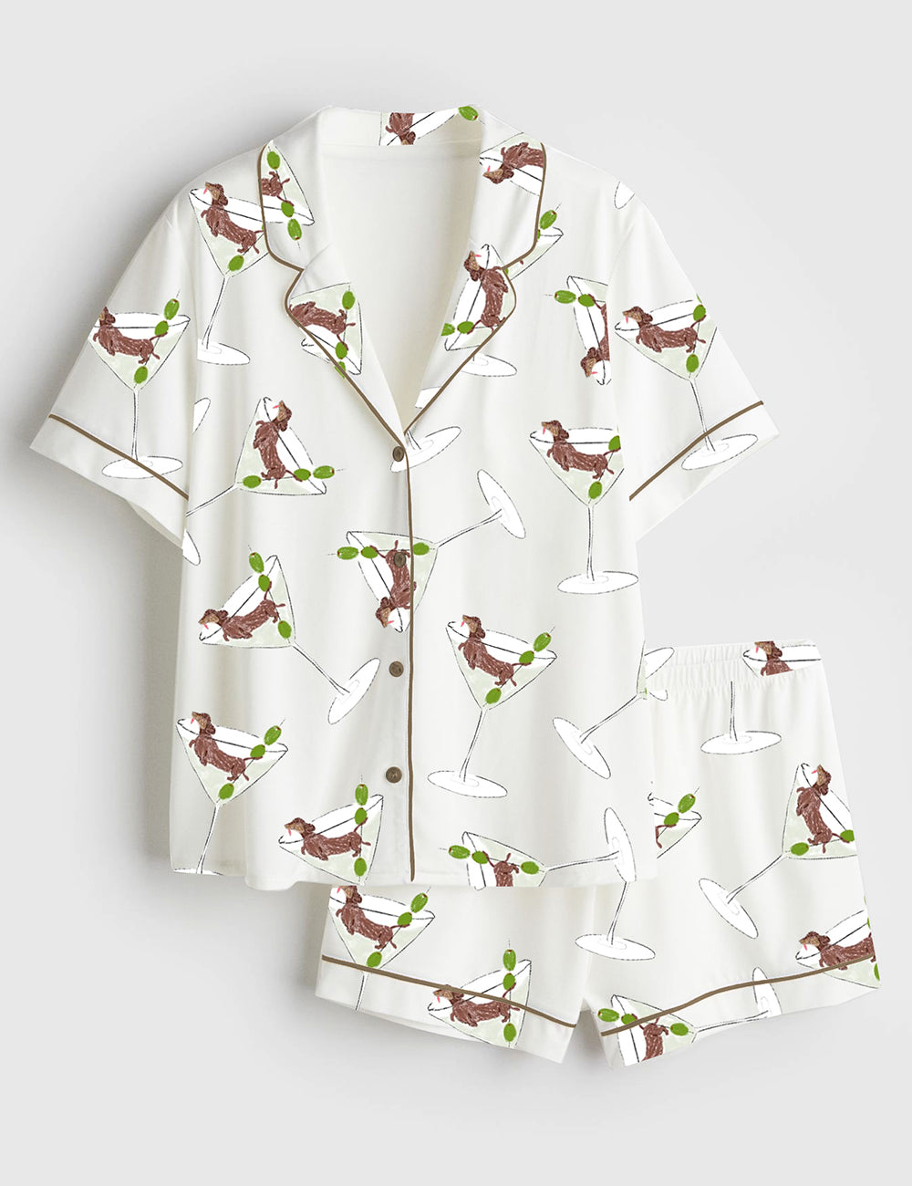 Women’s Weenie Tini Weiner Dog Dirty Martini Short Sleeve Satin Pajama Set
