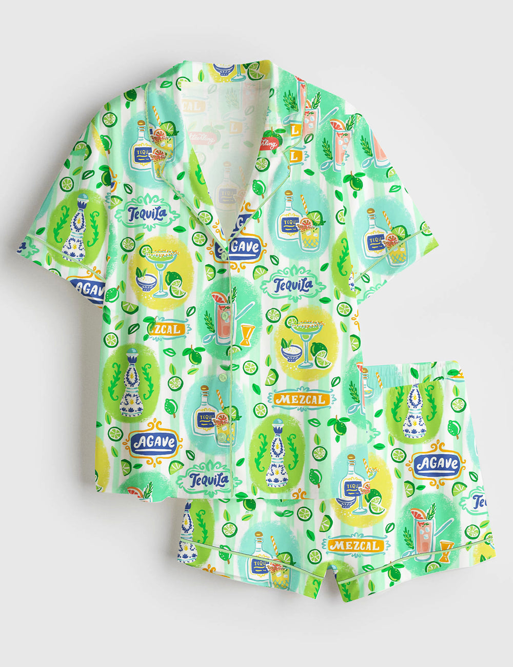 Women’s Tequila And Agave Cocktail Mexican Vibes Short Sleeve Satin Pajama Set