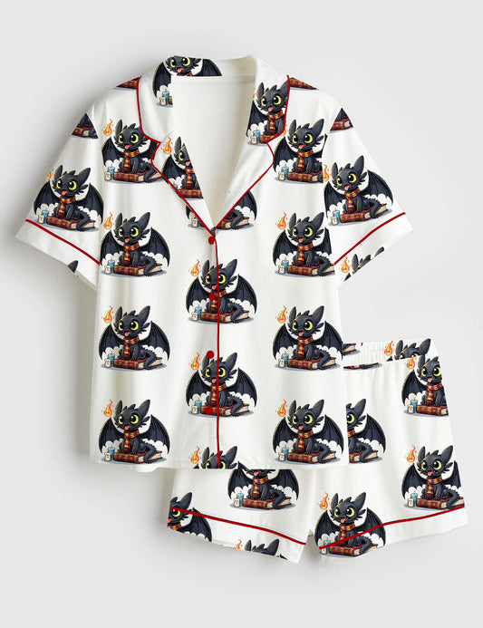Women’s Dragon Halloween Short Sleeve Satin Pajama Set