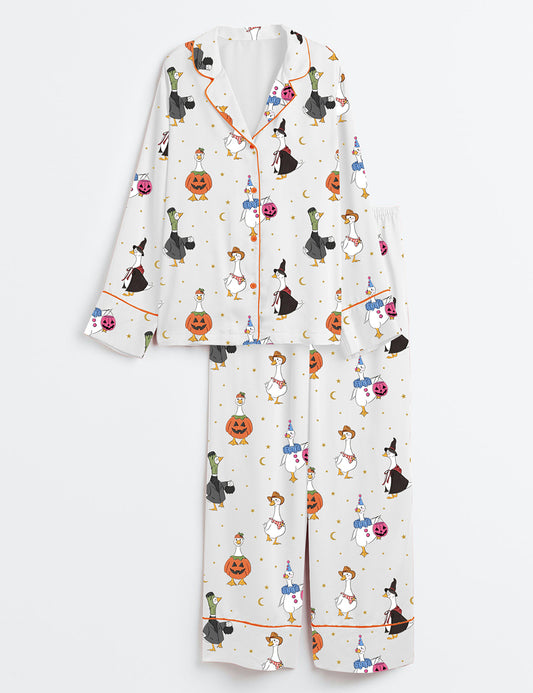 Women’s Halloween Goose Long Sleeve Satin Pajama Set