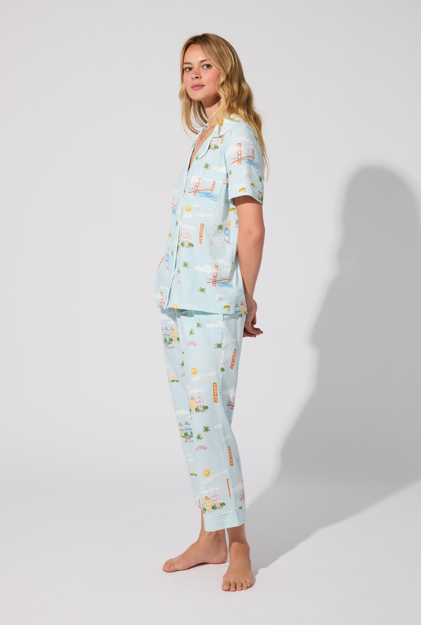 City By The Bay Short Sleeve Classic Stretch Jersey Cropped PJ Set
