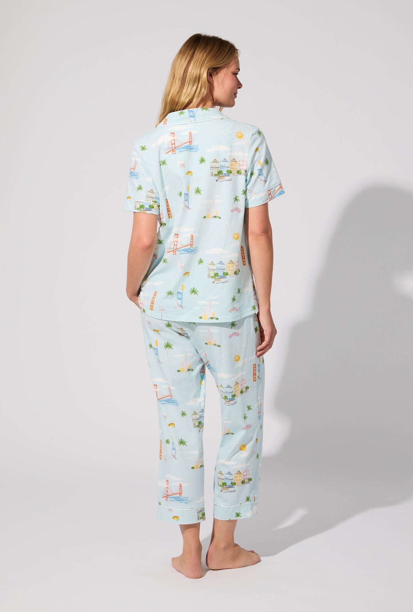 City By The Bay Short Sleeve Classic Stretch Jersey Cropped PJ Set