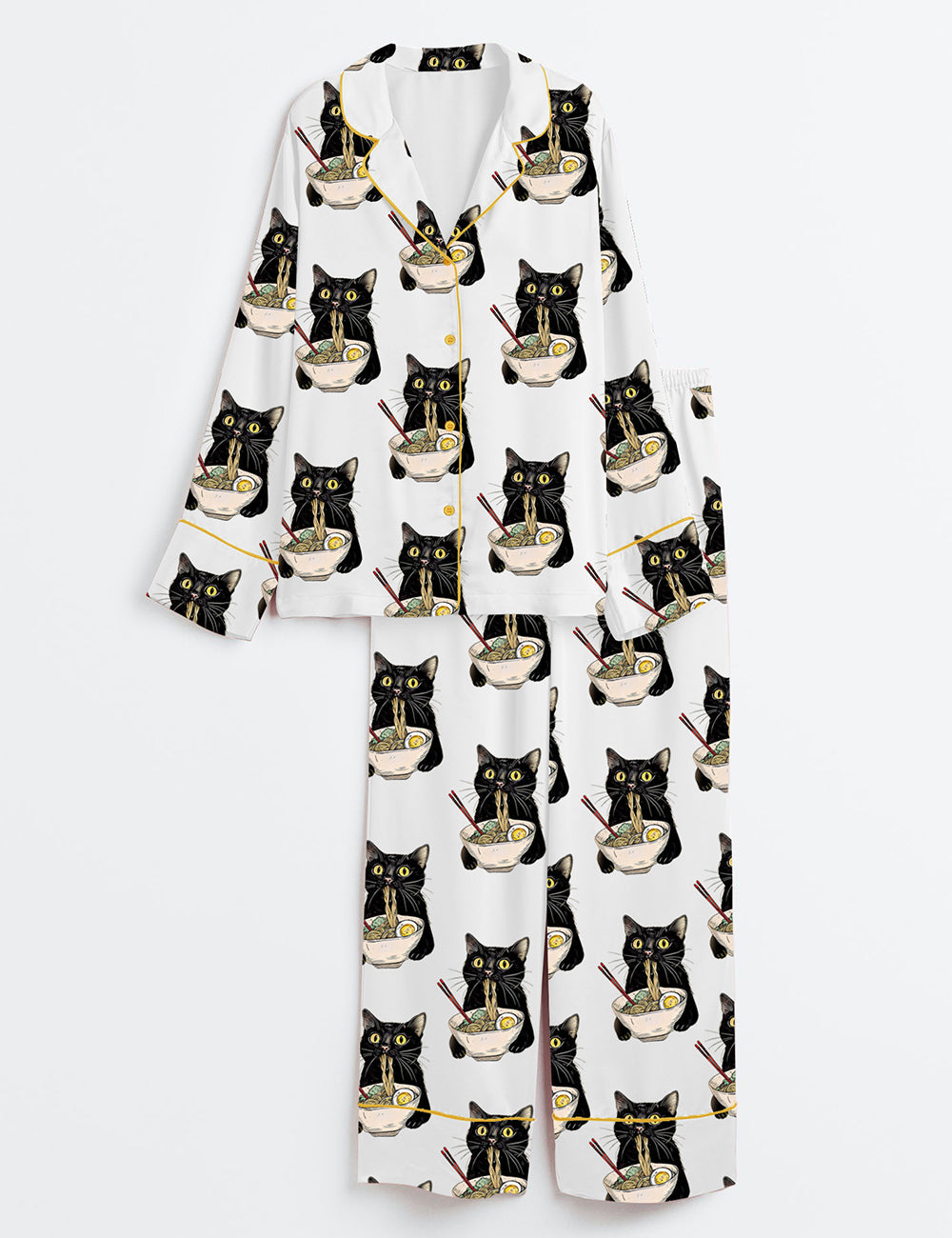 Women's Noodle Cat Long Sleeve Satin Pajama Set