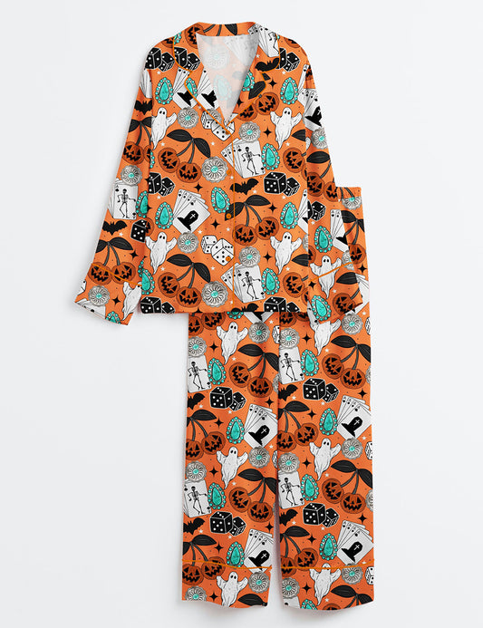 Women’s Western Halloween Long Sleeve Satin Pajama Set