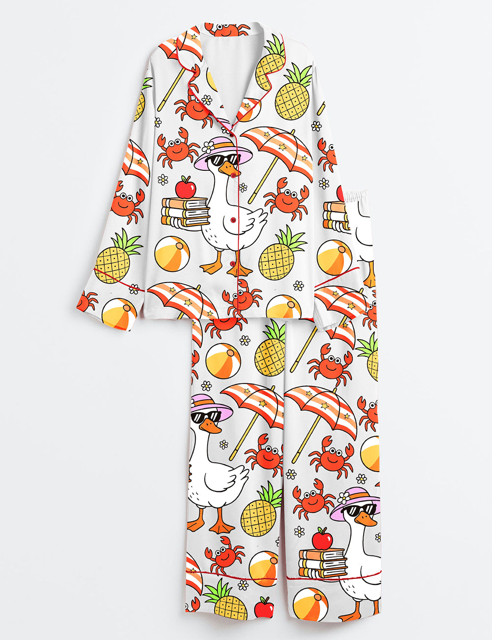 Women’s Last Day Of School Teacher Goose Schools Out For Summer Print Long Sleeve Satin Pajama Set