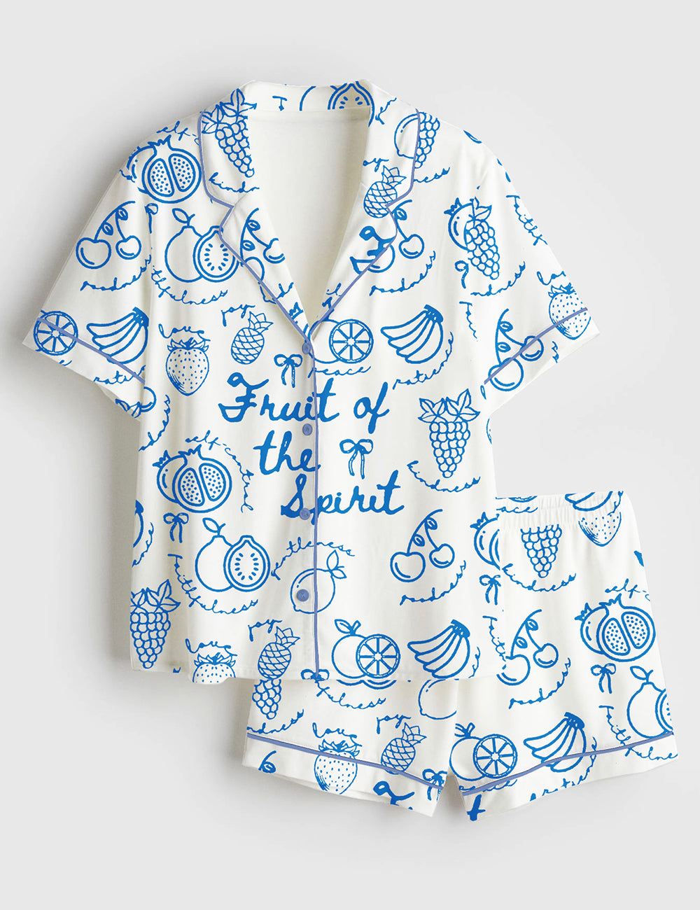 Women’s Fruit Of The Spirit Bible Verse Galatians Christian Scripture Fruit Faith Based Religious Print Short Sleeve Satin Pajama Set