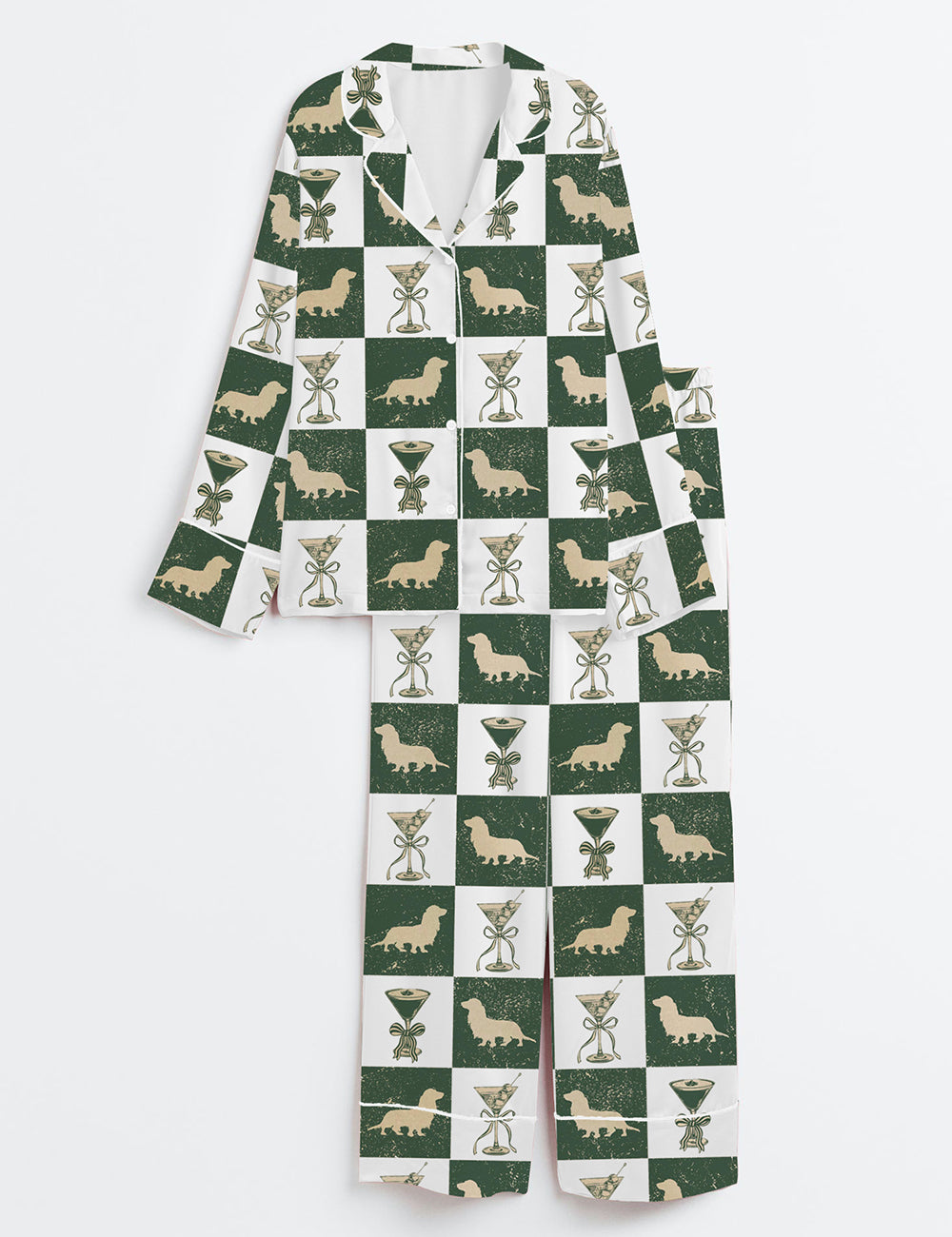 Women’s Long Haired Dachshund Weenies And Martinis Bachelorette Dog Bach Weenies & Tinis Doxie Long Sleeve Satin Pajama Set