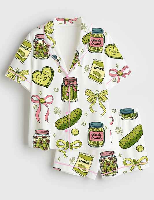 Women’s Pickle Coquette Girl Short Sleeve Satin Pajama Set