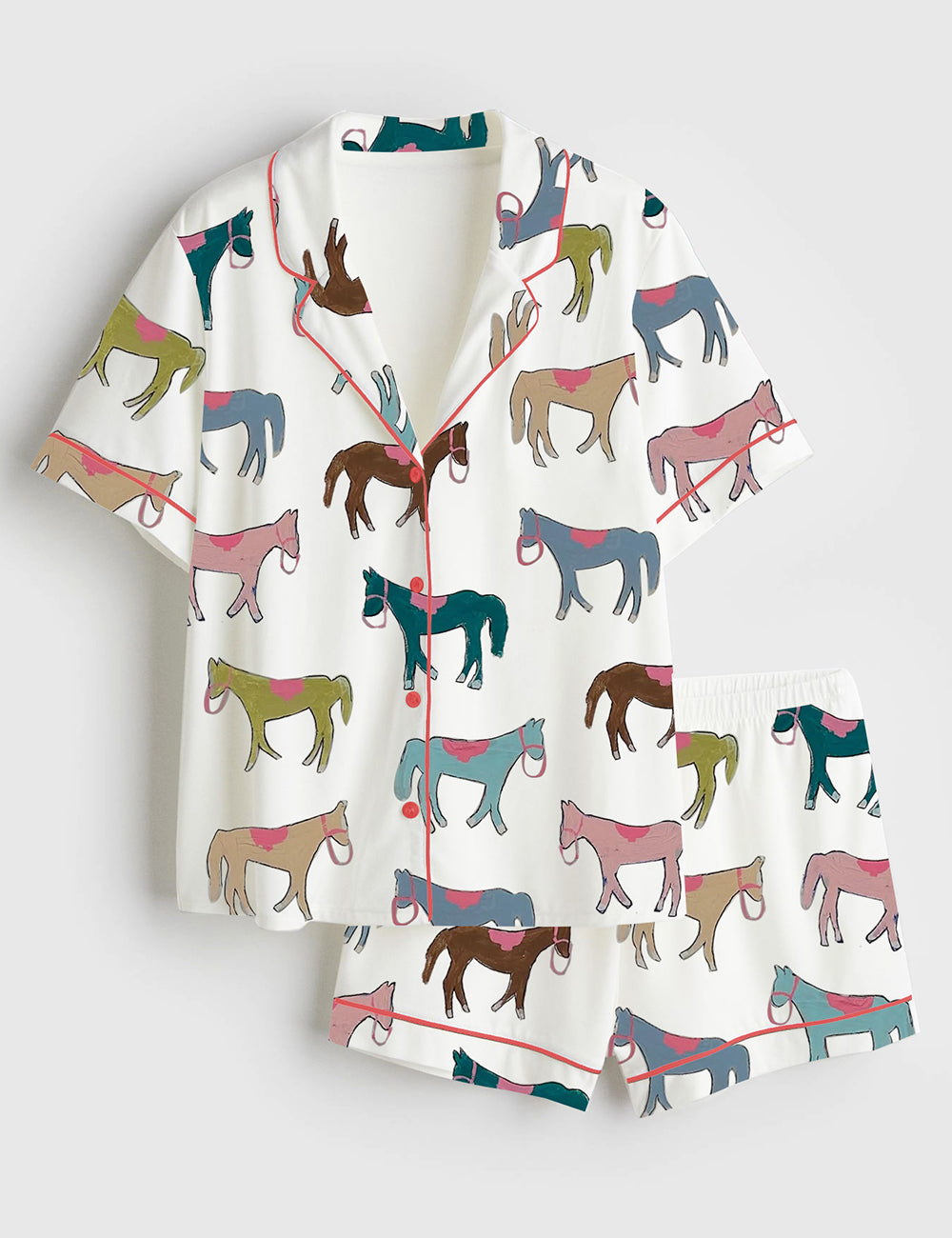 Women's Colorful Horses Short Sleeve Satin Pajama Set