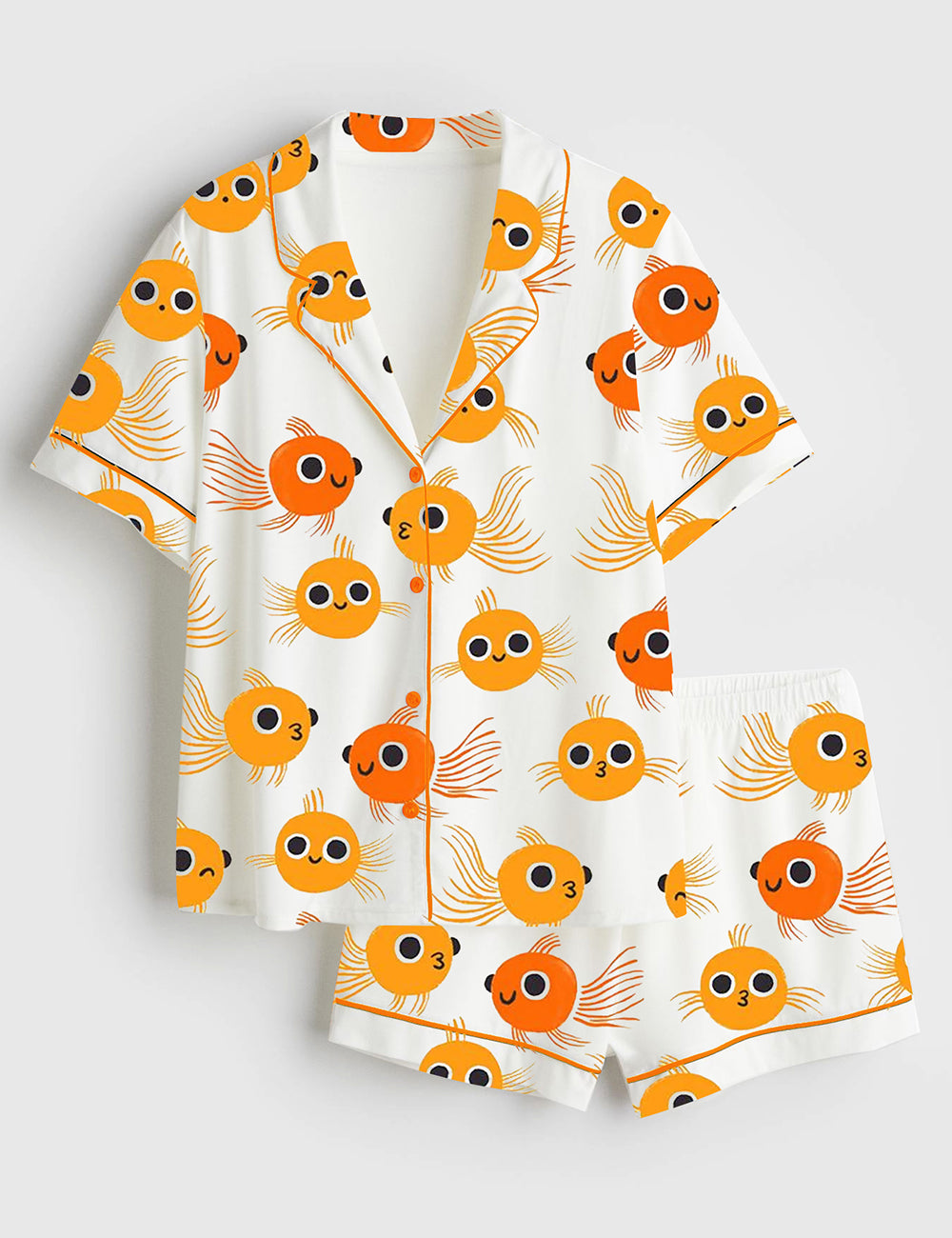 Women’s Cute Goldfish Short Sleeve Satin Pajama Set