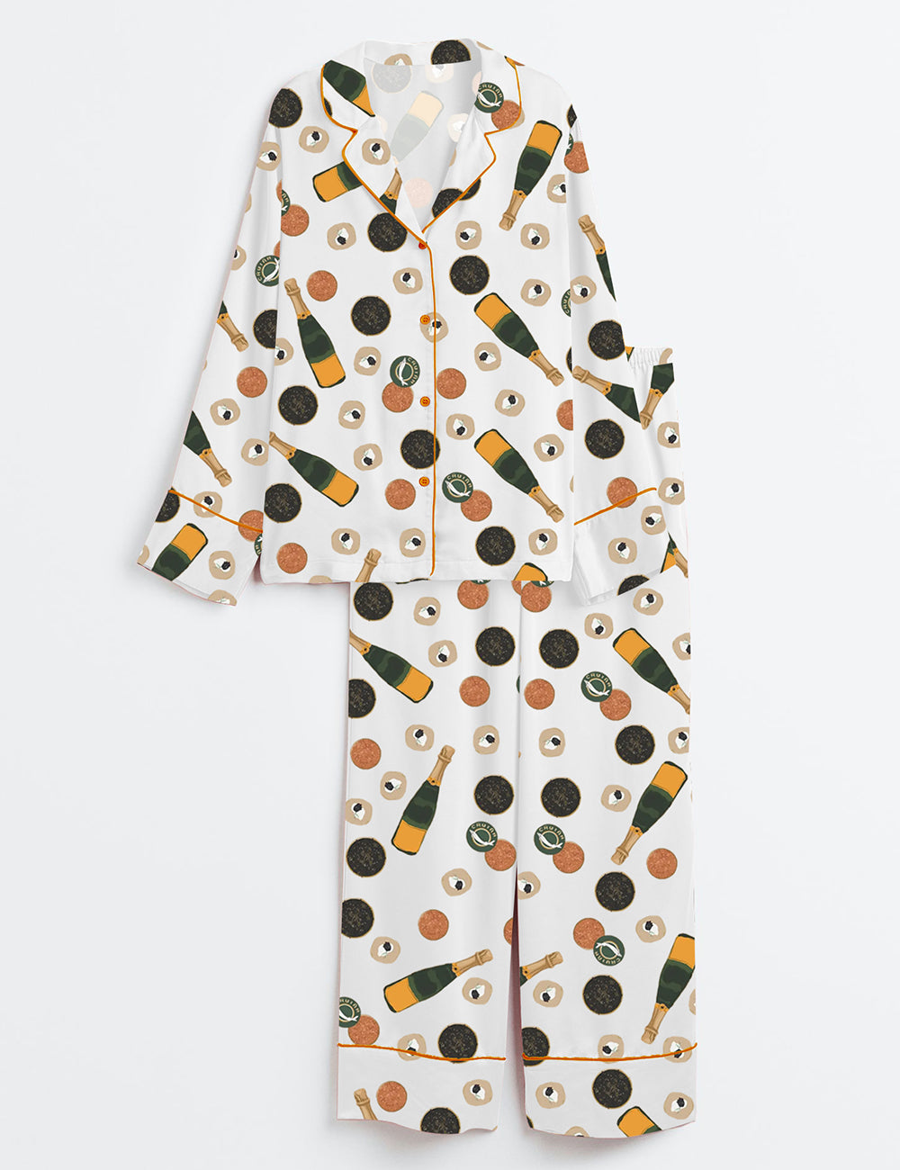 Women's Blinis Bubbly Champagne And Caviar Long Sleeve Satin Pajama Set