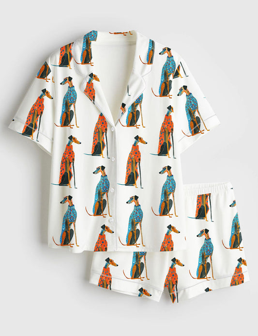 Women’s Greyhound Dog Greyhound Lover Short Sleeve Satin Pajama Set