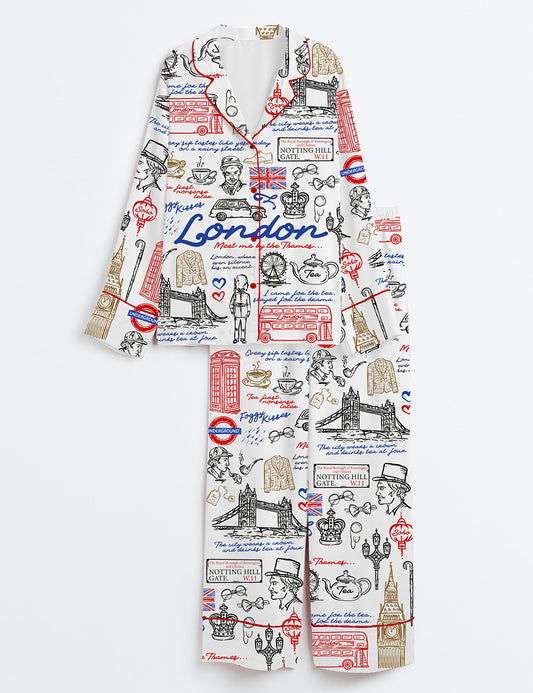 Women’s London England United Kingdom Travel Long Sleeve Satin Pajama Set