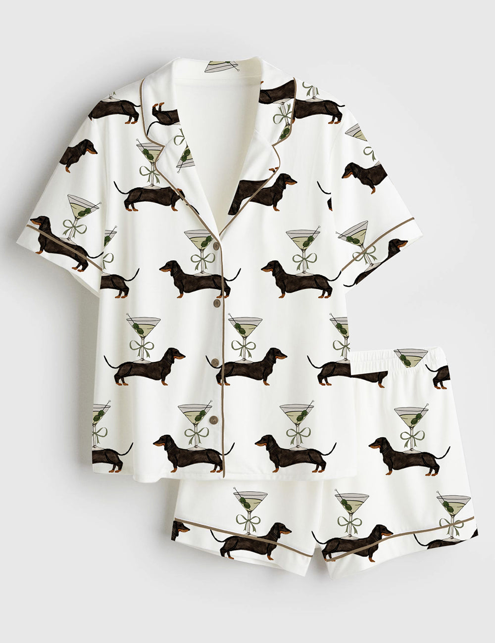 Women’s A Tini Dach Older Dirty Martini Dachshund Party Weenies And Tinis Short Sleeve Satin Pajama Set
