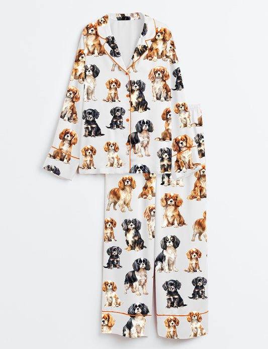 Women’s Cavalier King Charles Spaniel Long Sleeve Satin Pajama Set