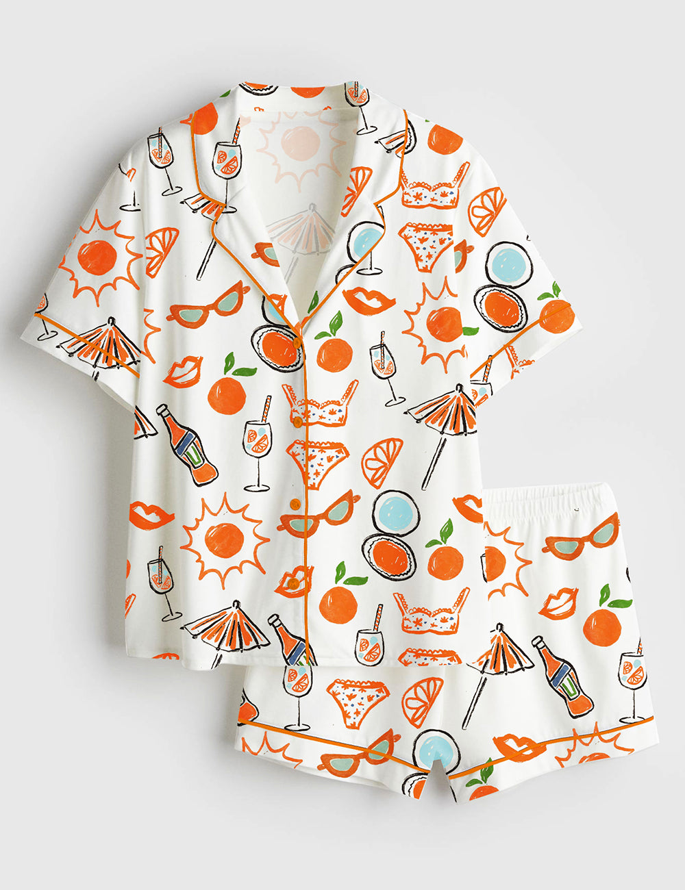 Women’s Aperol Bachelorette Party Beach Tropical Summer Bridal Party Short Sleeve Satin Pajama Set