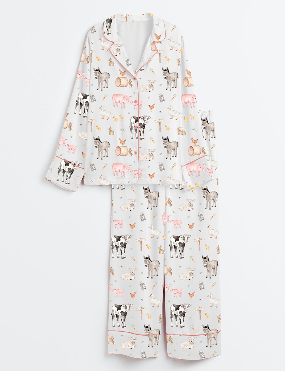 Women's Life On The Farm Long Sleeve Satin Pajama Set