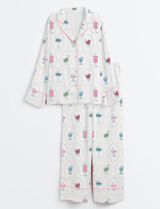 Women's Ice Cream Long Sleeve Satin Pajama Set