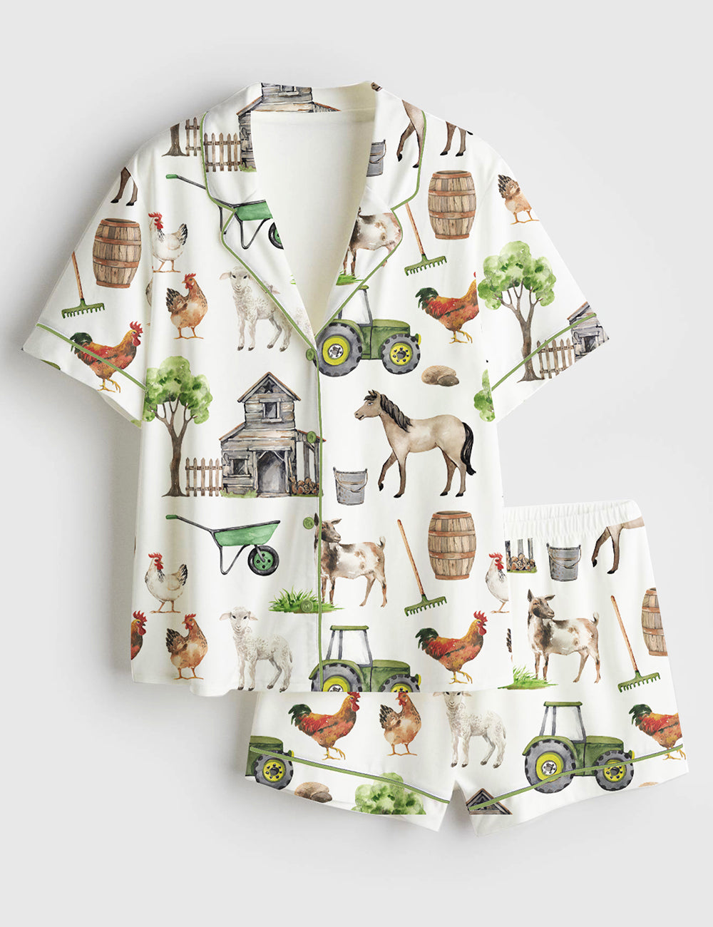 Women’s Watercolor Allover Goat Farm Short Sleeve Satin Pajama Set