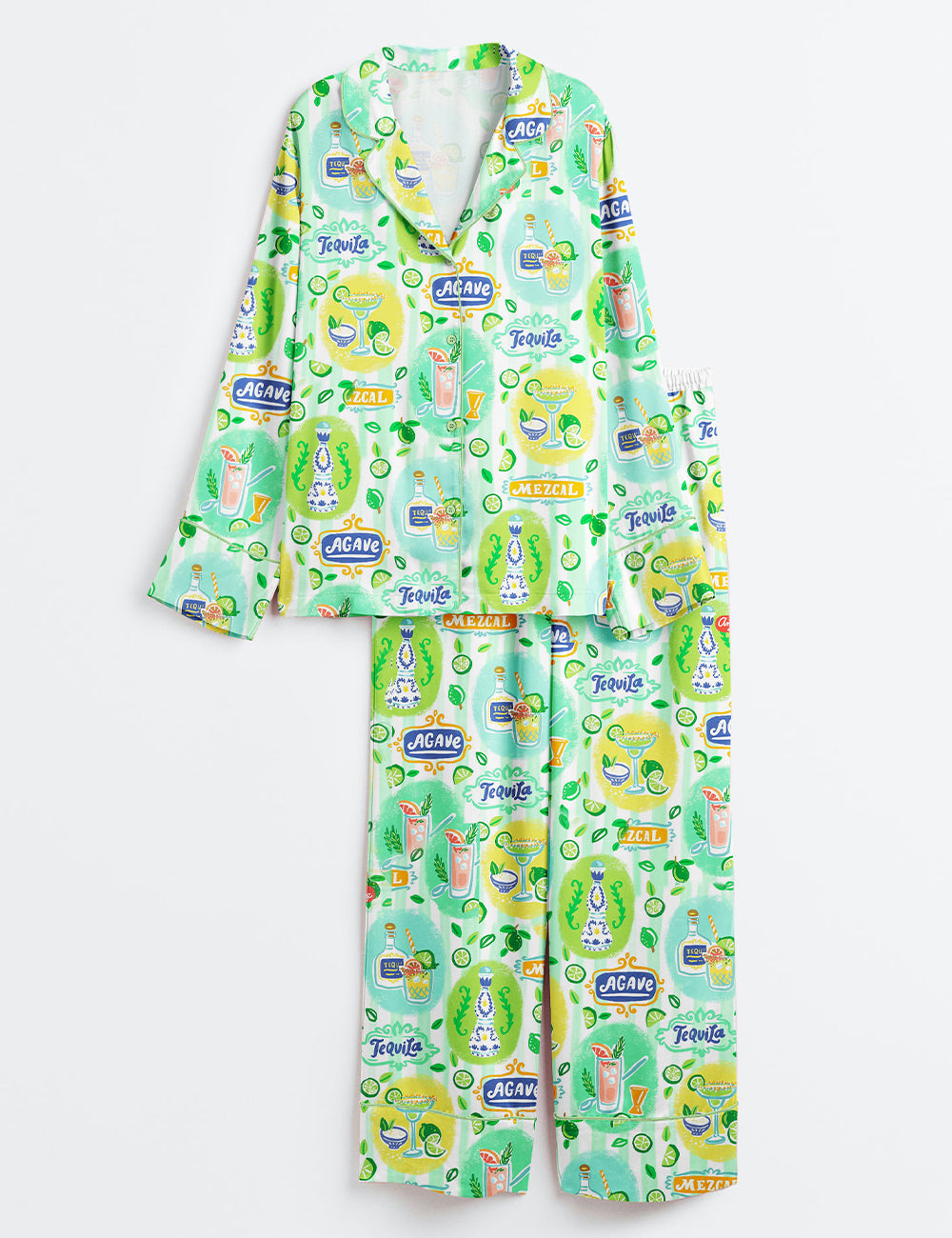 Women’s Tequila And Agave Cocktail Mexican Vibes Long Sleeve Satin Pajama Set