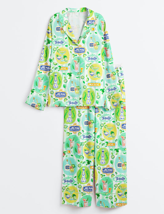 Women’s Tequila And Agave Cocktail Mexican Vibes Long Sleeve Satin Pajama Set