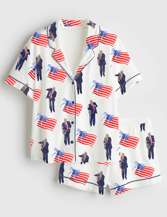 Women's Coquette Bow America 2024 Satin Pajama Set