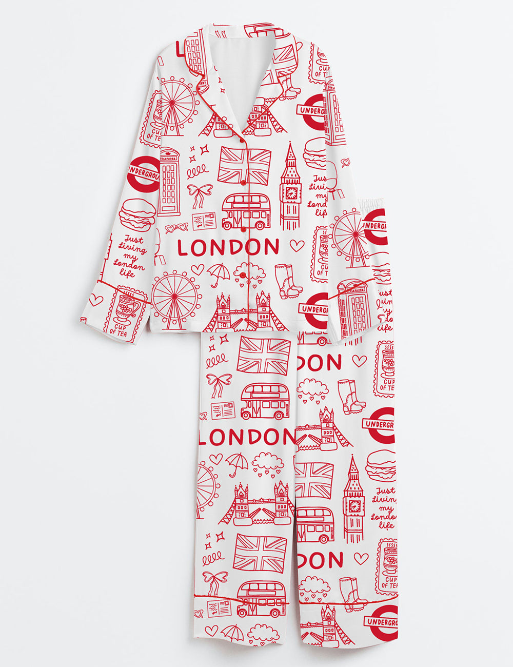 Women’s London Icons London British Landmarks Travel Journal Long Sleeve Satin Pajama Set