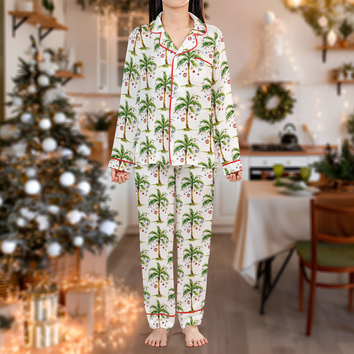 Tropical Christmas Pajama Set – Cute Palm Tree Pajamas | Cozy Pajama Gift for My Love HPRPJMADL-03