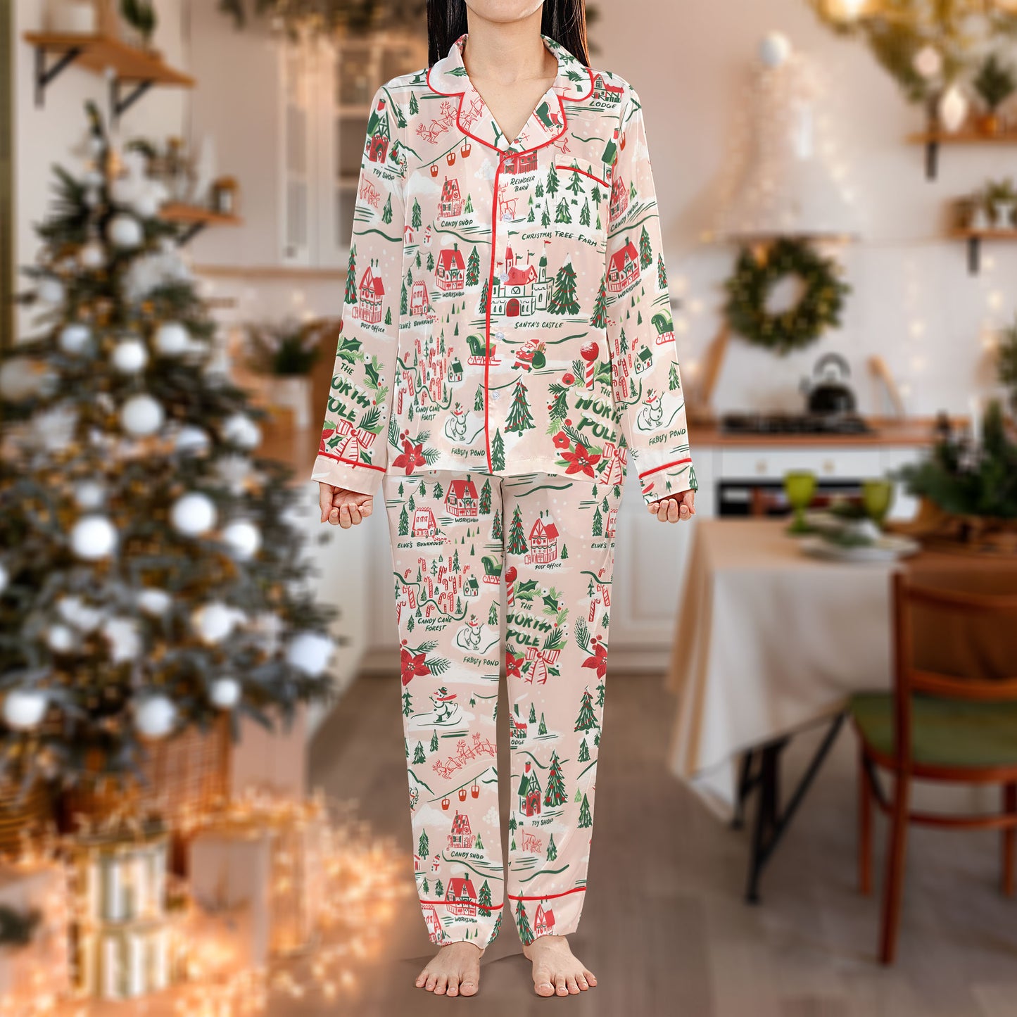 Cozy Christmas Village Pajama Set – Cute Holiday Pajamas | Perfect Pajama Gift for My Love HPRPJMADL-04