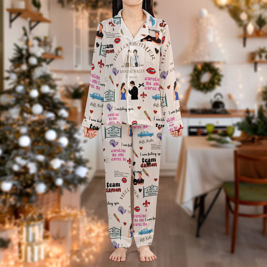 Vampire Diaries Pajama Set – Hello Brother Print Pajamas | Cozy Pajama Gift Set, Cute Pajamas for My Love, Family Pajamas for Women, Men, Kids & Youth HPRPJMADL-19