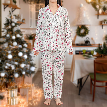 Paris Chic Pajama Set – French Style Pajamas with Cute Illustrations | Cozy Pajama Gift Set, Family Pajamas for Women, Men, Kids & Youth, Holiday Sleepwear HPRPJMADL-32
