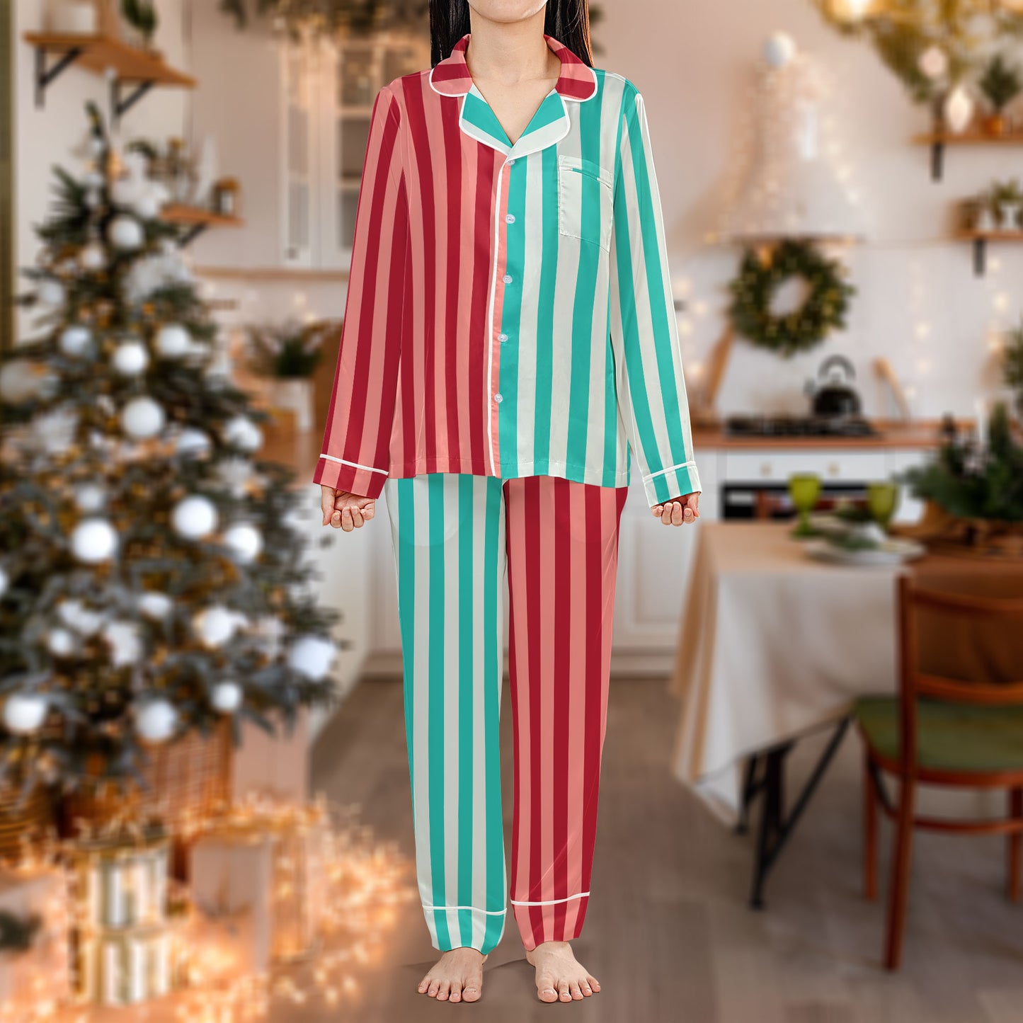 Candy Cane Striped Christmas Pajama Set – Festive Holiday Pajamas | Cozy Family Pajamas for Women, Men, Kids & Youth, Cute Pajama Gift Set for My Love HPRPJMADL-39