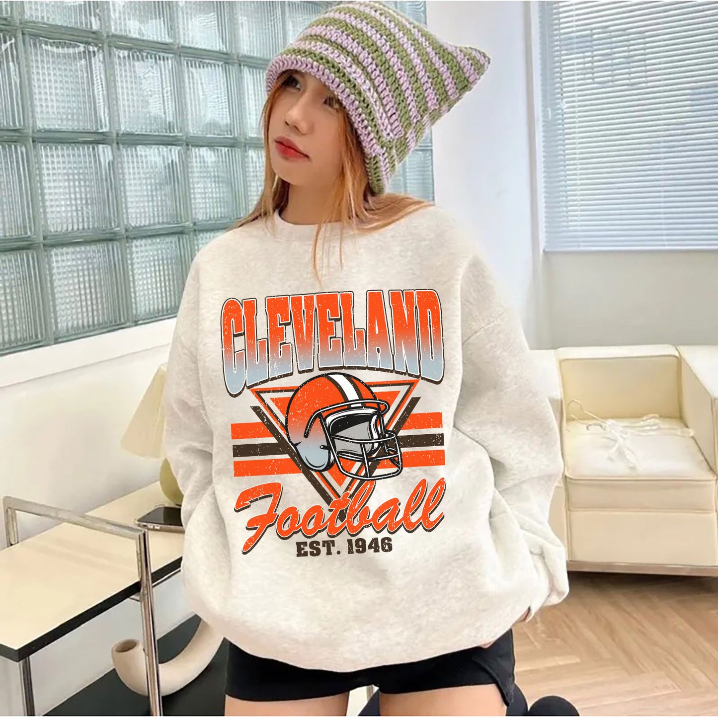 CLEVELEND FOOTBALL EST 1946 Football Sweatshirt, CLEVELEND FOOTBALL EST 1946 Shirt Retro Style 90s Vintage Unisex Crewneck, Graphic Tee Gift For Football Fan Sport
